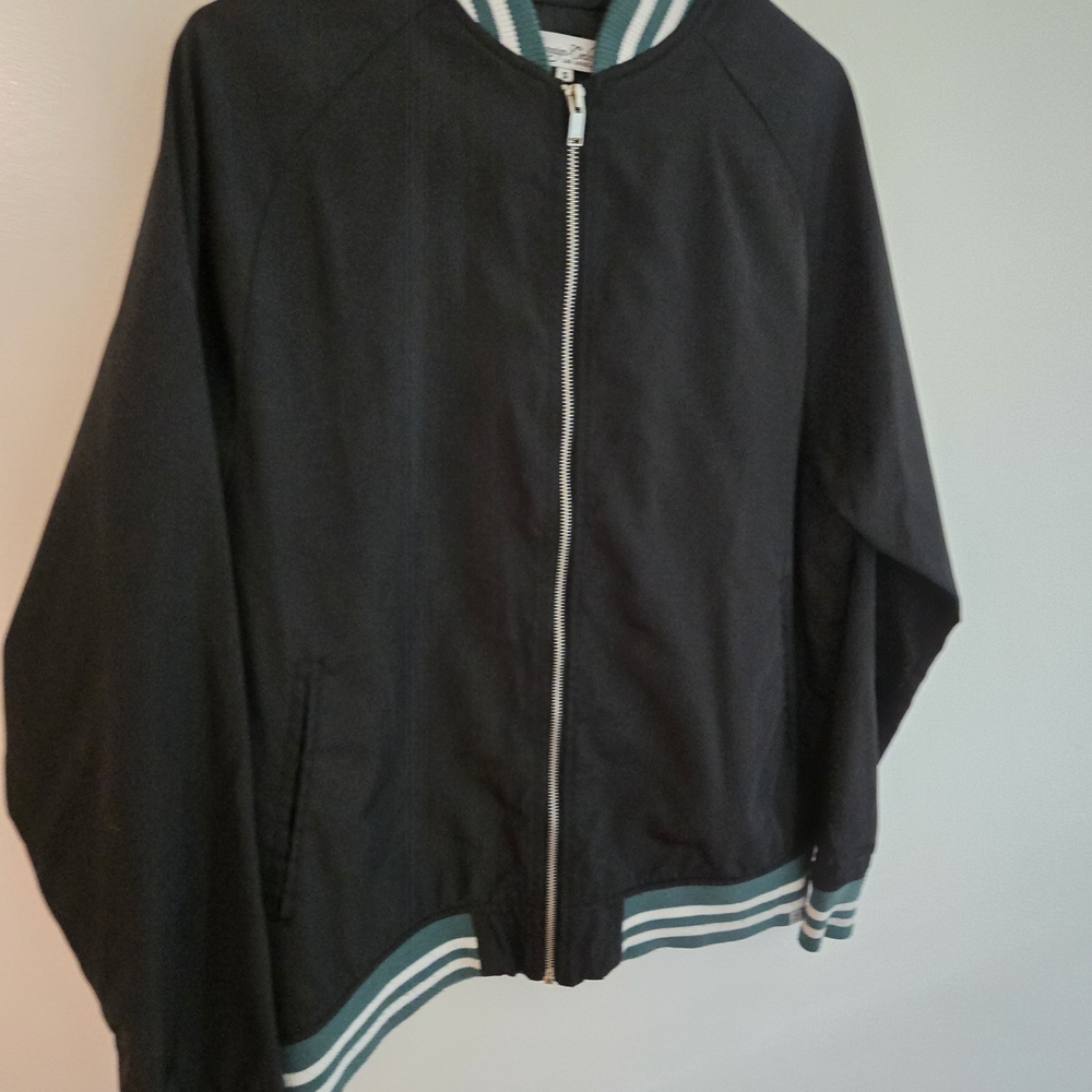 Sovereign Code Black Varsity Jacket With Green St… - image 1